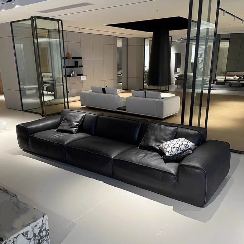 Big black bull sofa villa large apartment living room full genuine leather straight row normcore leather sofa combination casual 2.0 thickness