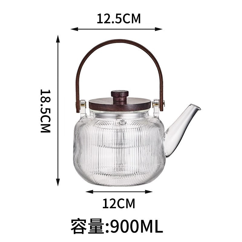 Japanese-style north american black walnut tea set - home glass teapot, high-temperature resistant afternoon fruit tea brewing set