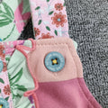 Original girls' spring/autumn pink striped overalls with floral print, mint green lace trim, soft, comfortable, and sweet long pants