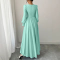 Fashion cross-border  overseas hot style mint green waist simple pure color square collar long sleeves large hem version long skirt