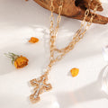 French style inlaid pearl cross pendant wholesale european and american cross-border retro necklace women's accessible luxury nichesweater chain necklace