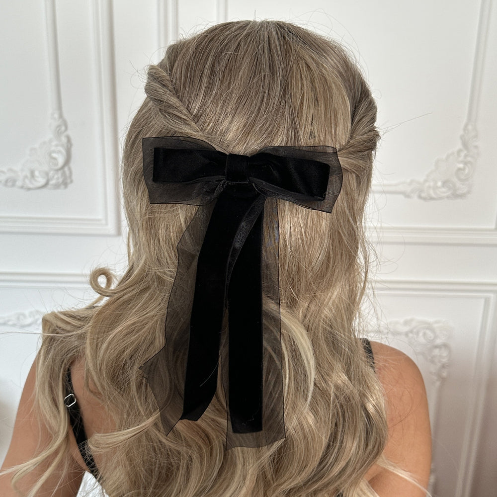 European and american cross-border retro black ribbon bow hair clip - elegant, minimalist, and high-end hair accessory for women