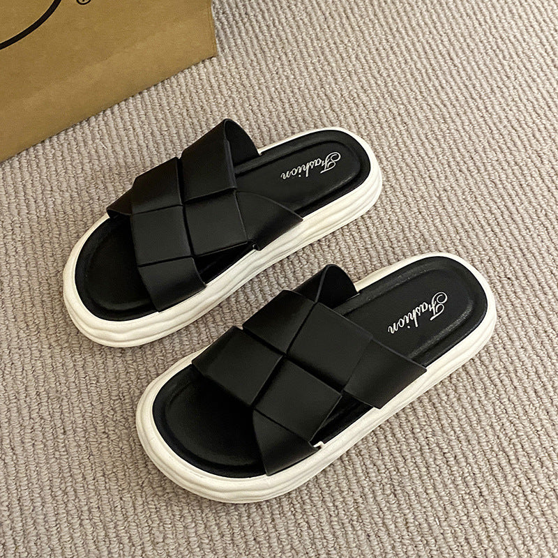 Fashion sandals and slippers for women outwearsummernew arrivalpopulark-stylecasualeasiest for matchplaidnon-slip beach flip-flops for women