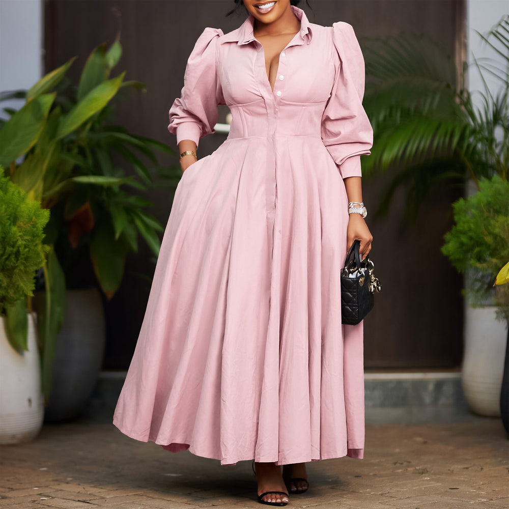 D570  cross-border fashion:  new european and american style elegant long-sleeve shirt dress