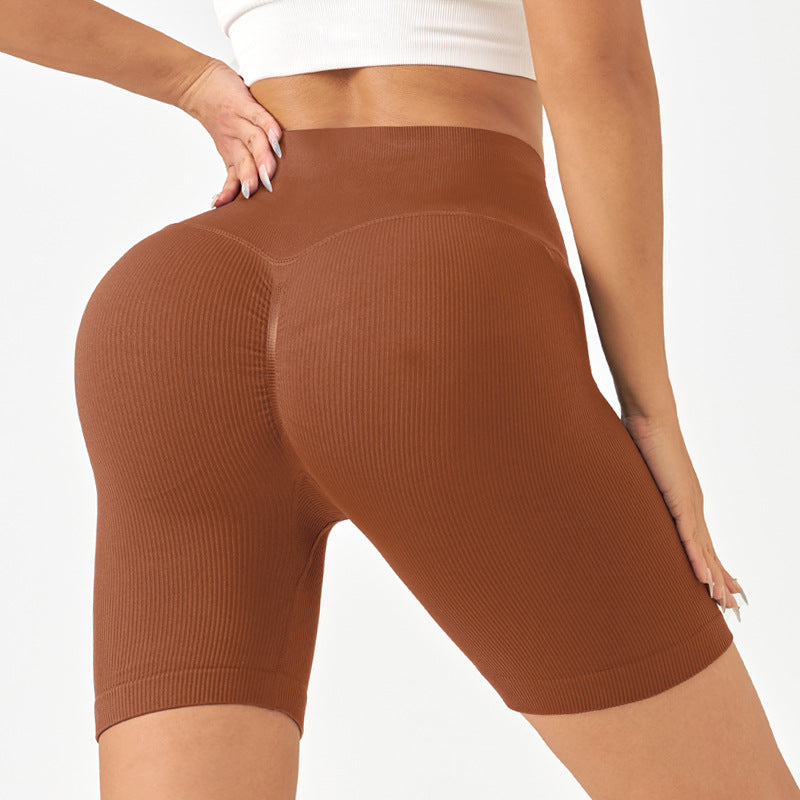 2025 new  seamless knitted threaded yoga shorts women's summer high-waisted belly yoga clothes sports three-point pants