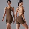 Fashionnew arrivalnude suspender beautiful back jumpsuit shortall-in-one yoga clothes women's running sports fitness jumpsuit