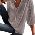 loose type    new arrivalfashionlacepatchwork u-neck three-quarter sleeve tops