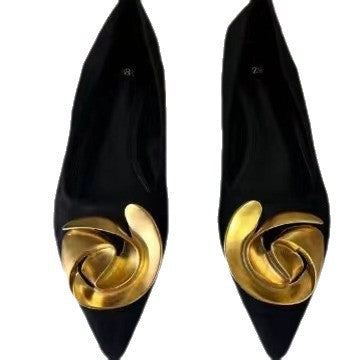 Za new 2024 spring/summer pointed-toe flat sandals for women - fashionable metal flower buckle detail, low-cut outdoor shoes