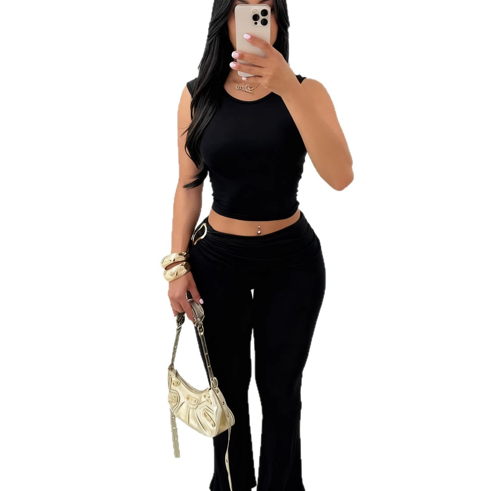 summer new arrivals:  european & american style women's crop top sleeveless bodysuit and bodycon leggings set