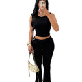 summer new arrivals:  european & american style women's crop top sleeveless bodysuit and bodycon leggings set