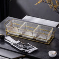 [3-compartment fruit plate with gold edge and hammered pattern] + iron frame, thickened plastic