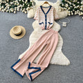 Light mature style stripesknittingcardiganloose pantstwo-piece setfemalesummer silmslimming lookfashionelegantsuit