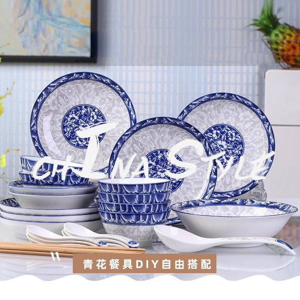Bowl blue and white porcelain tableware Jingdezhen wholesale plates ceramic ceramic bowls gift plates dishes dishes dishes dishes