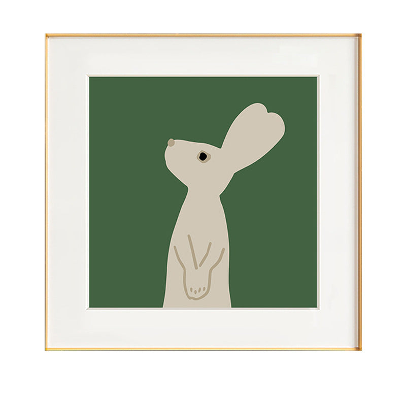 Nordic children's room bedroom bedside living room decorative painting cartoon animal green rabbit hanging painting cardboard photo frame painting