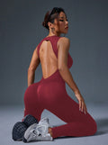 fitness clothing, nude buttoned butt lifting yoga jumpsuit, outdoor sports sexy tight one-piece yoga clothing for women