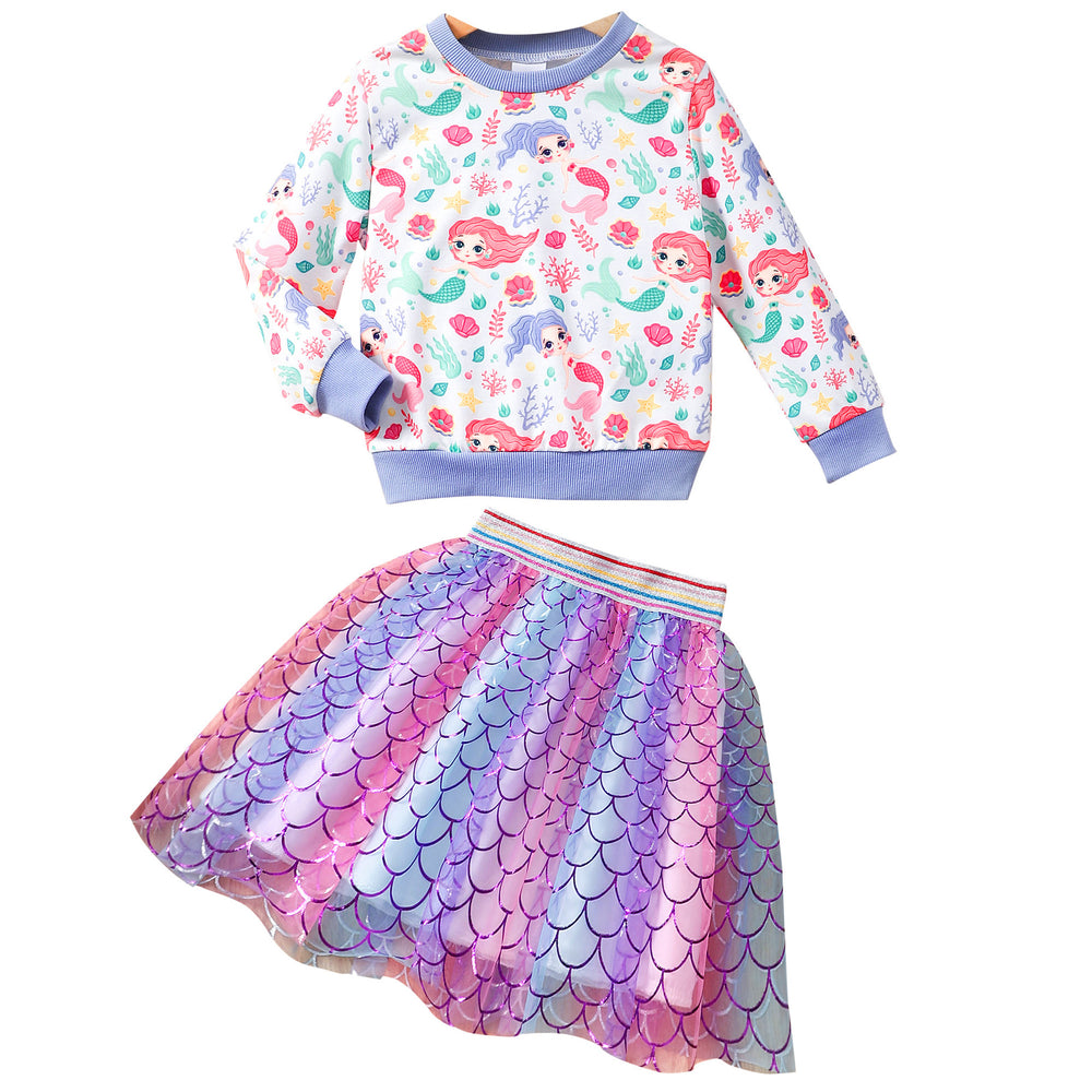 Children's long sleeves round neck sweatshirt + mesh skirt suit