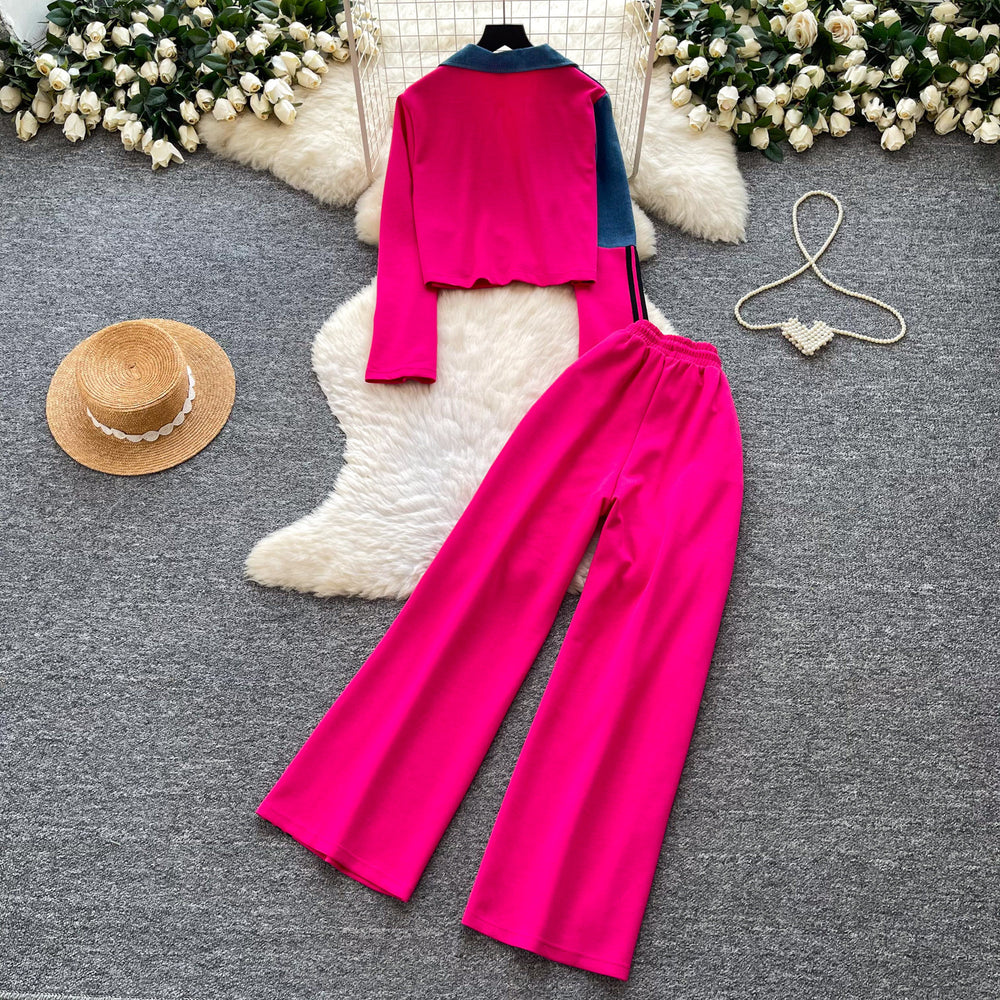 European and american color block striped two-piece set for women - autumn commute style, effortless chic, slimming fit, sporty and stylish