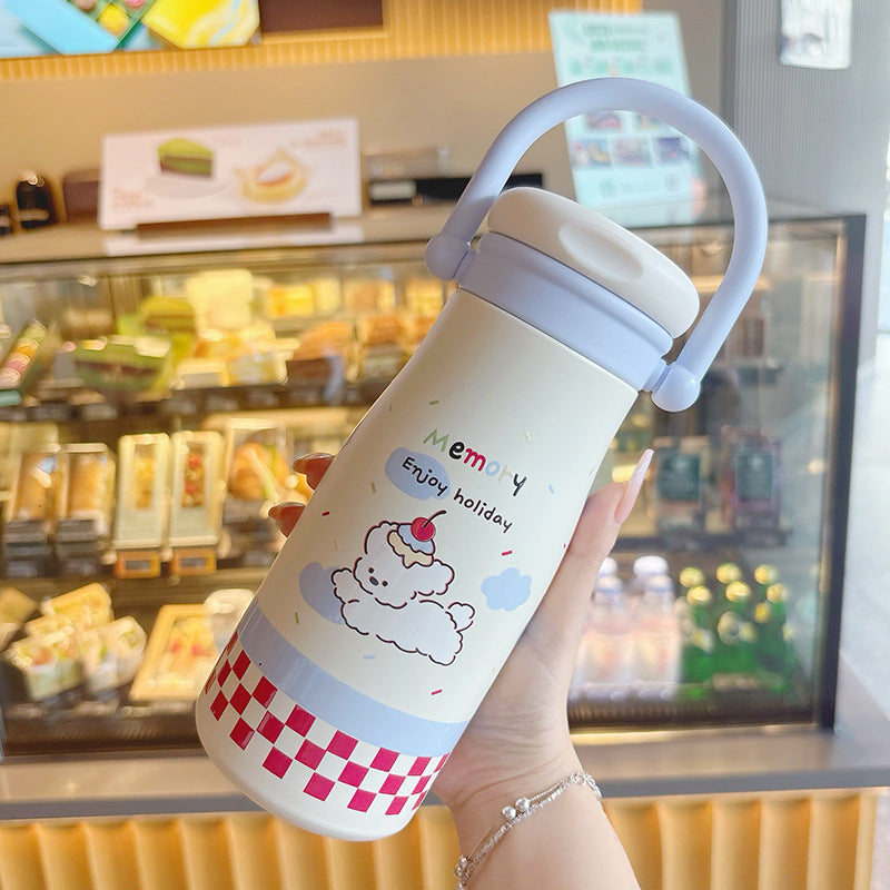 Cartoon kids thermos cup 316 ceramic liner high appearance large capacity double drinking cup portable student straw water cup