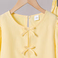 European and american cross-border girls' spring  collection: independent website &  new arrival - tie-up bow long sleeve top and pants set