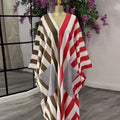 European and american cross-border women's clothing:  spring new arrival - casual plus size loose v-neck striped backless dress with large pockets