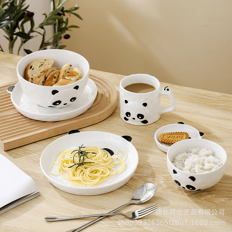 Trendy, instagrammable, high-value creative ceramic bowls, plates, and dishes - whimsical and cute cartoon panda dinnerware set wholesale