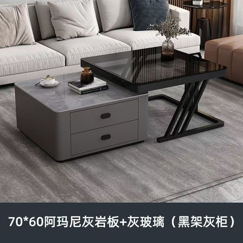 Modern minimalist extendable coffee table, luxury home rock slab coffee table, minimalist small apartment square modular coffee table
