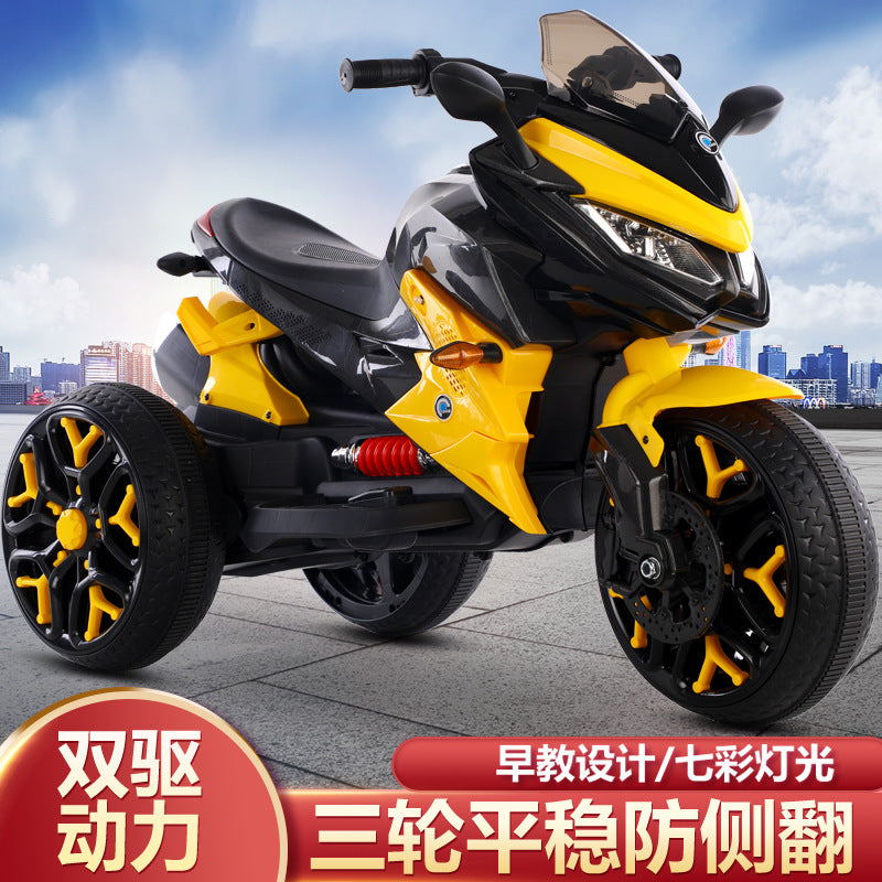 New children's three-wheeled electric motorcycle rechargeable boys and girls toy car electric three-wheeled motorcycle anti-roll