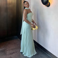 European and american cross-border women's fashion:  summer new arrivals - sweet and fresh bandeau high-waisted slimming pleated maxi dress