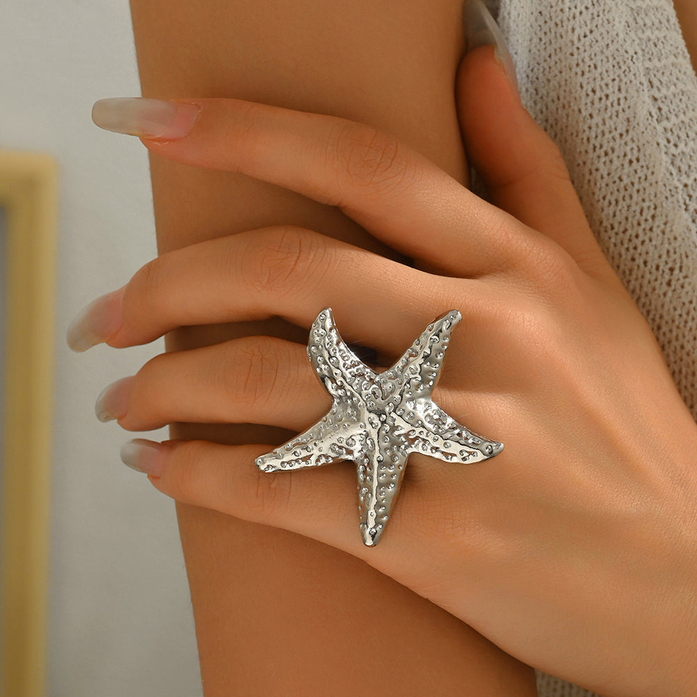 Wholesale geometric open bangle bracelets - european & american cross-border jewelry - summer ocean-inspired beach vacation style - starfish ring for women