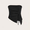 european and american women's clothing  summer new drawstring slit irregular waffle knit bodycon bandeau top