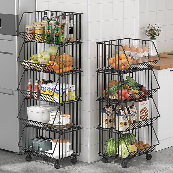 Kitchen rack Floor-to-ceiling multi-layer removable household trolley Vegetable basket Snack rack Toy storage rack