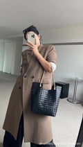 Tote bag 2024 new women's bag fashion woven large capacity minimalist cowhide shoulder handbag genuine leather bag