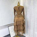 Commuting style ruffleshalter mesh two-piece set female autumslimslimming lookhigh waistsuitautum wear