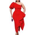 D327export women's clothing  new independent station oblique collar slit ruffles dress sexy european and american dress