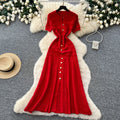 exportelegance style pure color single breasted knittingdress women's summerk-style silm slit long skirt dres
