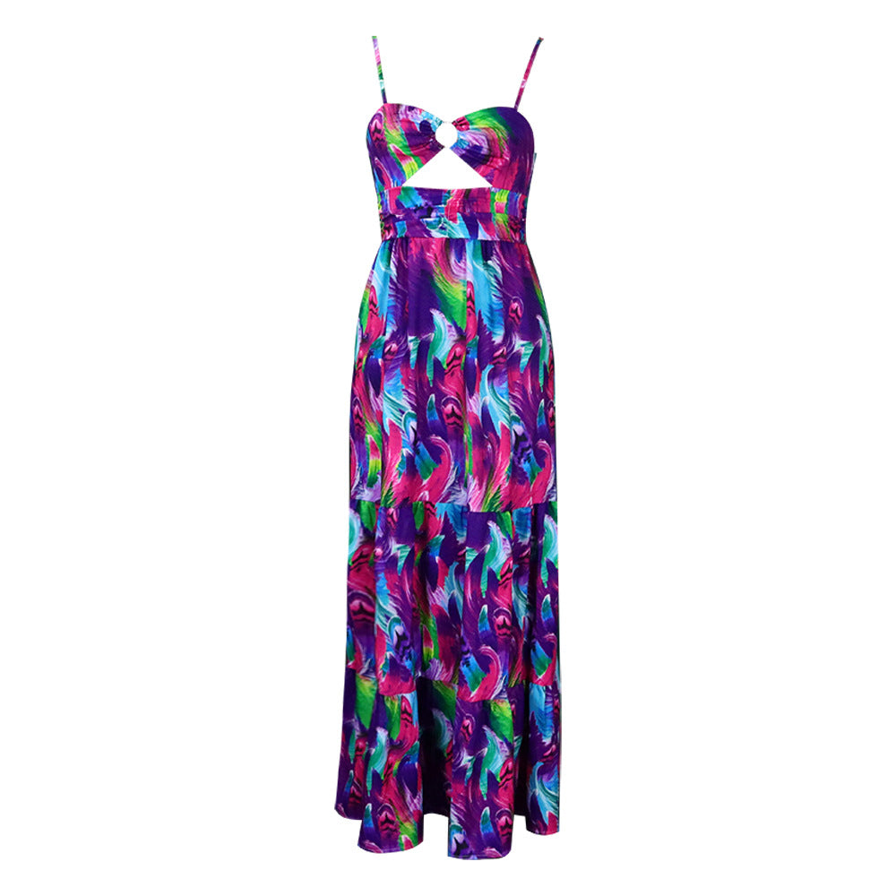 D299 cross-border summer new arrivals: european and american style sexy camisole dress, printed sleeveless sexy backless foreign trade maxi dress