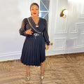 Fashionexport chiffon pleated skirt with belt african tiktok  women's clothing plus sizedress comes with brooch