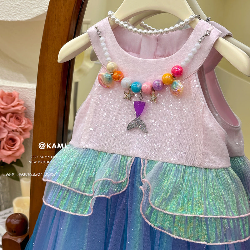 summer girls' mermaid princess fishtail necklace dress - clearance sale on out-of-size birthday dresses