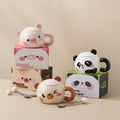 Cute cartoon bear mug with lid - ceramic cup, perfect birthday gift for her, high-value and meaningful souvenir