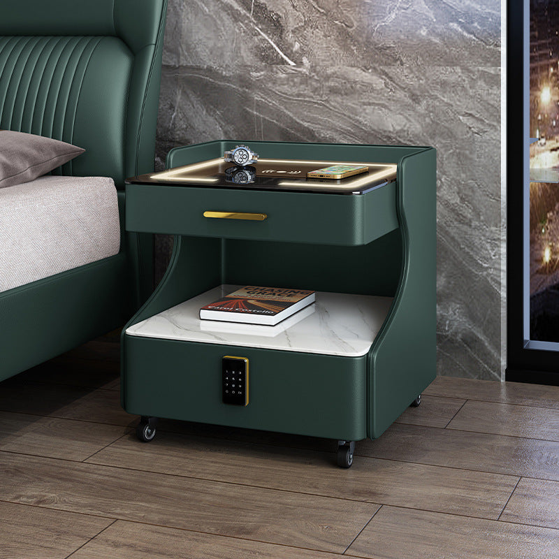 Italian smart bedside table minimalist modern leather bedroom wireless charging popular minimalist storage cabinet high-end rock slab