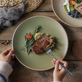 Ceramic retro steak plate for home vegetable plate japanese tableware large flat plate western food plate restaurant commercial pasta plate