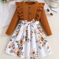 girls' dress - korean style autumn new arrival - ruffle trim long sleeve dress - floral print children's dress