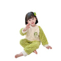 【candy colors】girls' winter flannel pajama set - kids' cartoon fleece-lined warm loungewear for boys and girls