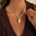 Tk european and american cross-border ins hip-hop trendy stylish ot buckle square brand flower pendant 14k gold-plated couple necklace