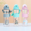 Factory custom cute cartoon kids straw cup cross-border plastic water bottle portable strap flip-top children's water bottle