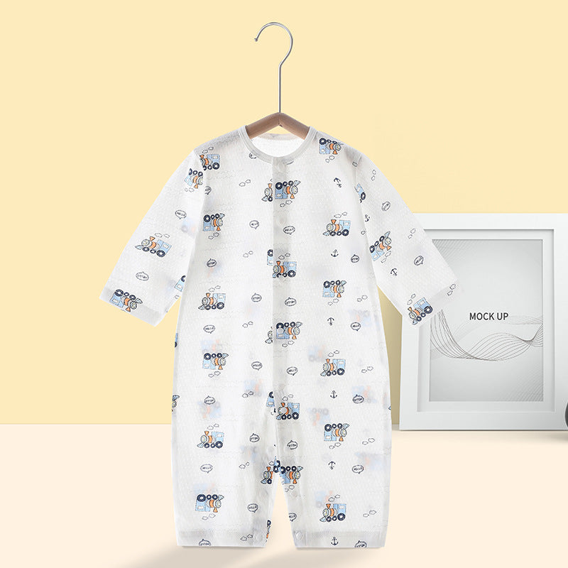 Newborn long-sleeve romper, baby pure cotton pajamas, air conditioning suit, infant lightweight breathable onesie, crawling suit, summer outfit