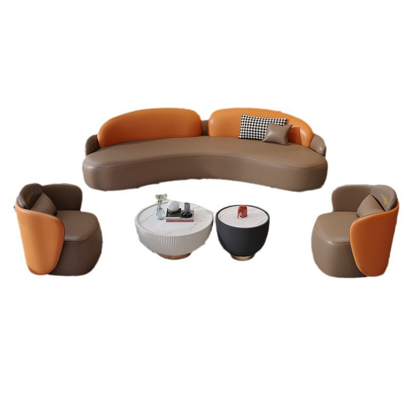Commercial curved leather sofa office reception coffee table hotel sales center beauty salon reception negotiation table and chair set