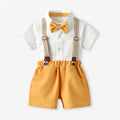 Boys' summer short-sleeve overalls set: cotton white shirt birthday performance outfit, korean style kids' clothing