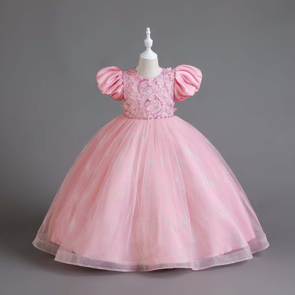 New arrival: puff sleeve sequin mesh princess dress for girls - perfect for international children's day!