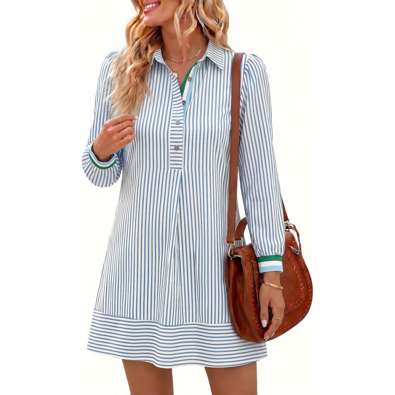 dopamine  autumn new arrival: high-end, elegant bubble sleeve striped mini dress